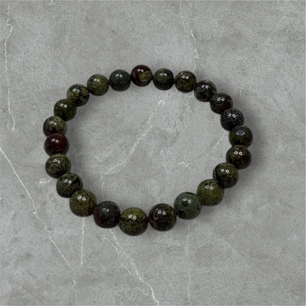 Bloodstone Stretchy Bracelet - 8mm Beads - Size 6.5 - 7 inches